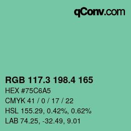 カラーコード: RGB 117.3 198.4 165 | qconv.com