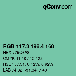 カラーコード: RGB 117.3 198.4 168 | qconv.com