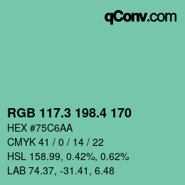 カラーコード: RGB 117.3 198.4 170 | qconv.com