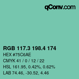 カラーコード: RGB 117.3 198.4 174 | qconv.com