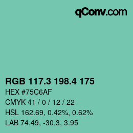 カラーコード: RGB 117.3 198.4 175 | qconv.com