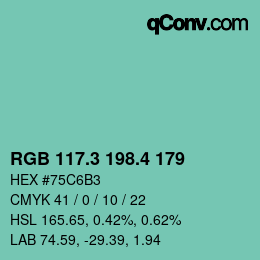 カラーコード: RGB 117.3 198.4 179 | qconv.com