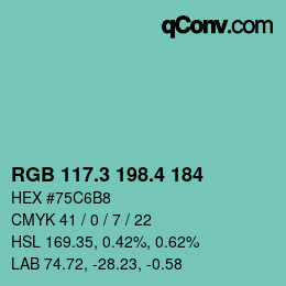 カラーコード: RGB 117.3 198.4 184 | qconv.com