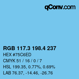 カラーコード: RGB 117.3 198.4 237 | qconv.com