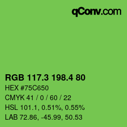 カラーコード: RGB 117.3 198.4 80 | qconv.com