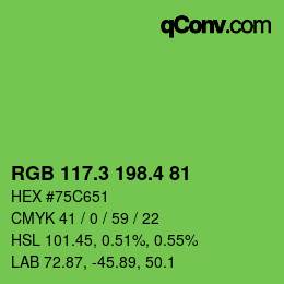 カラーコード: RGB 117.3 198.4 81 | qconv.com