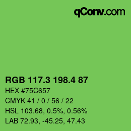 カラーコード: RGB 117.3 198.4 87 | qconv.com