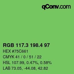 カラーコード: RGB 117.3 198.4 97 | qconv.com