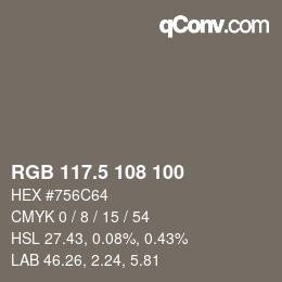 Farbcode: RGB 117.5 108 100 | qconv.com