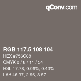 Código de color: RGB 117.5 108 104 | qconv.com