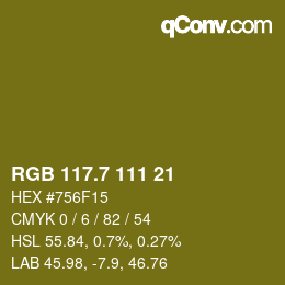 カラーコード: RGB 117.7 111 21 | qconv.com