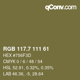 カラーコード: RGB 117.7 111 61 | qconv.com