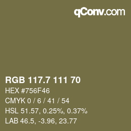 カラーコード: RGB 117.7 111 70 | qconv.com