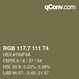 カラーコード: RGB 117.7 111 74 | qconv.com