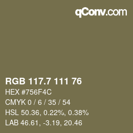 カラーコード: RGB 117.7 111 76 | qconv.com