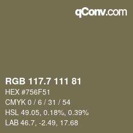 カラーコード: RGB 117.7 111 81 | qconv.com