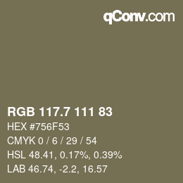 カラーコード: RGB 117.7 111 83 | qconv.com