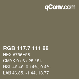 カラーコード: RGB 117.7 111 88 | qconv.com