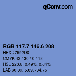 カラーコード: RGB 117.7 146.6 208 | qconv.com