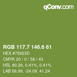 カラーコード: RGB 117.7 146.6 61 | qconv.com