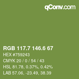 カラーコード: RGB 117.7 146.6 67 | qconv.com