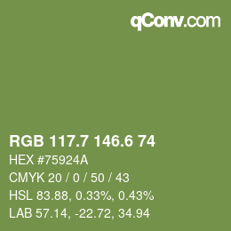 カラーコード: RGB 117.7 146.6 74 | qconv.com