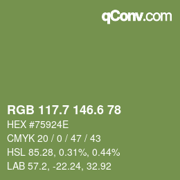 カラーコード: RGB 117.7 146.6 78 | qconv.com