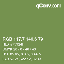 カラーコード: RGB 117.7 146.6 79 | qconv.com