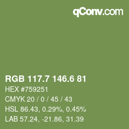 カラーコード: RGB 117.7 146.6 81 | qconv.com