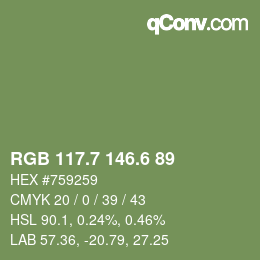 カラーコード: RGB 117.7 146.6 89 | qconv.com