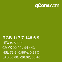 カラーコード: RGB 117.7 146.6 9 | qconv.com