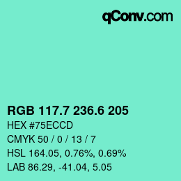 カラーコード: RGB 117.7 236.6 205 | qconv.com