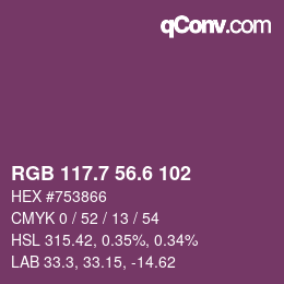 カラーコード: RGB 117.7 56.6 102 | qconv.com