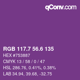 カラーコード: RGB 117.7 56.6 135 | qconv.com