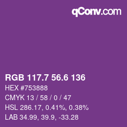 カラーコード: RGB 117.7 56.6 136 | qconv.com