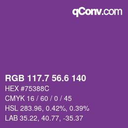 カラーコード: RGB 117.7 56.6 140 | qconv.com