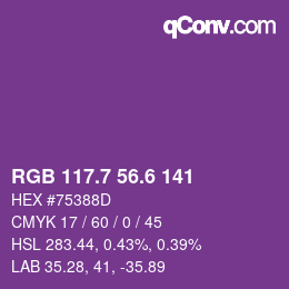 カラーコード: RGB 117.7 56.6 141 | qconv.com