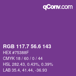カラーコード: RGB 117.7 56.6 143 | qconv.com