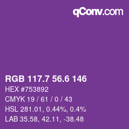 颜色代码: RGB 117.7 56.6 146 | qconv.com