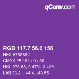 カラーコード: RGB 117.7 56.6 156 | qconv.com