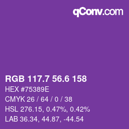 カラーコード: RGB 117.7 56.6 158 | qconv.com