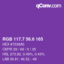 カラーコード: RGB 117.7 56.6 165 | qconv.com