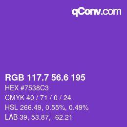 カラーコード: RGB 117.7 56.6 195 | qconv.com