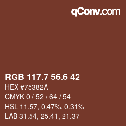 カラーコード: RGB 117.7 56.6 42 | qconv.com