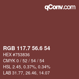 カラーコード: RGB 117.7 56.6 54 | qconv.com