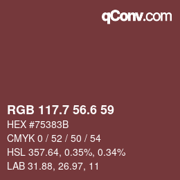 カラーコード: RGB 117.7 56.6 59 | qconv.com