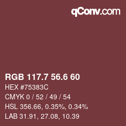 カラーコード: RGB 117.7 56.6 60 | qconv.com