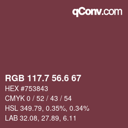 カラーコード: RGB 117.7 56.6 67 | qconv.com