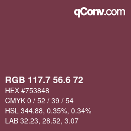 カラーコード: RGB 117.7 56.6 72 | qconv.com