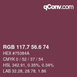 カラーコード: RGB 117.7 56.6 74 | qconv.com